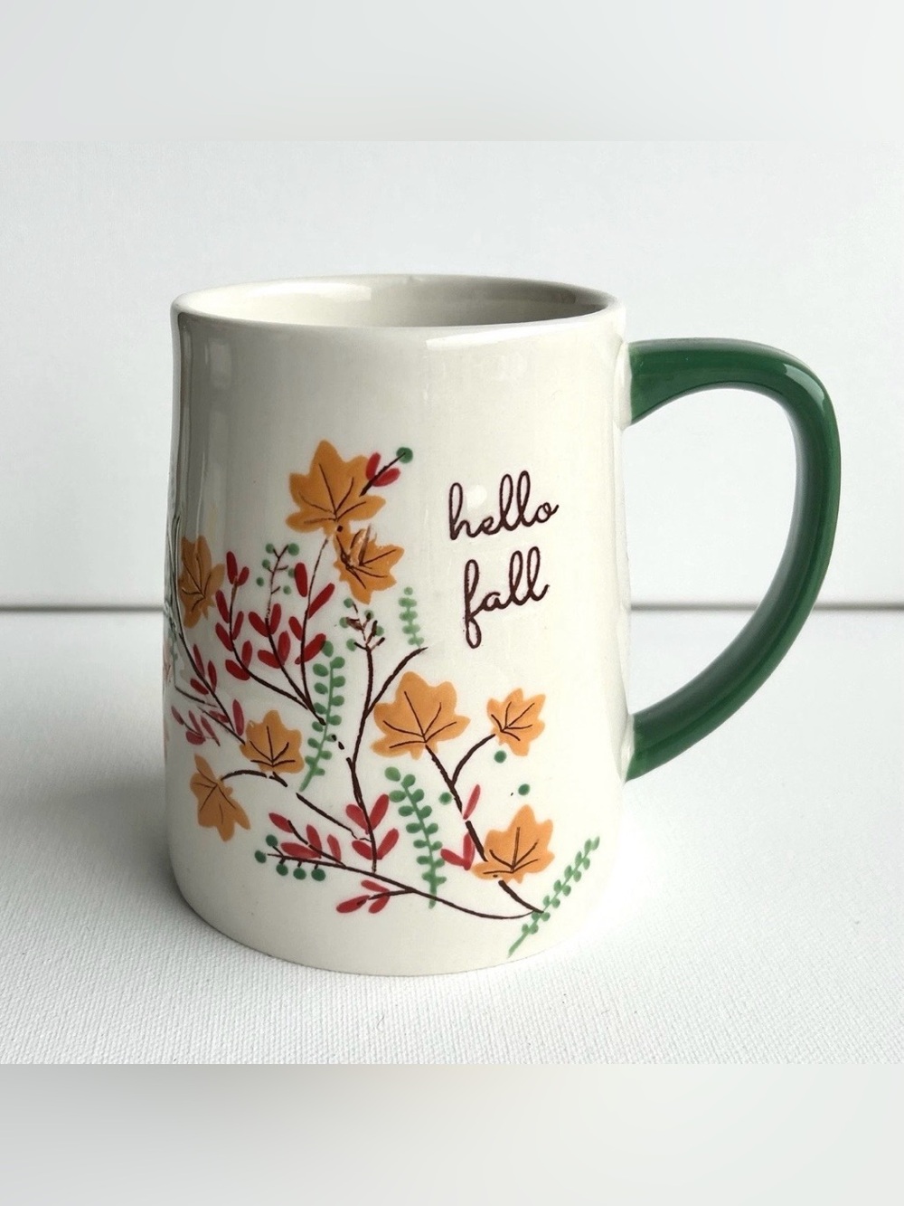 Lang by Design “Hello Fall” Embossed Hand Painted Falling Leaves Mug